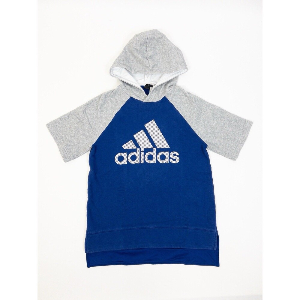 Adidas Boys Size XS 7/8 Short Sleeve Blue & Gray Hoodie!